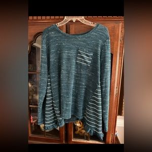 Blouse by Cato Oversized XL Greenish Blue Stripes Very Comfortable Long Sleeve